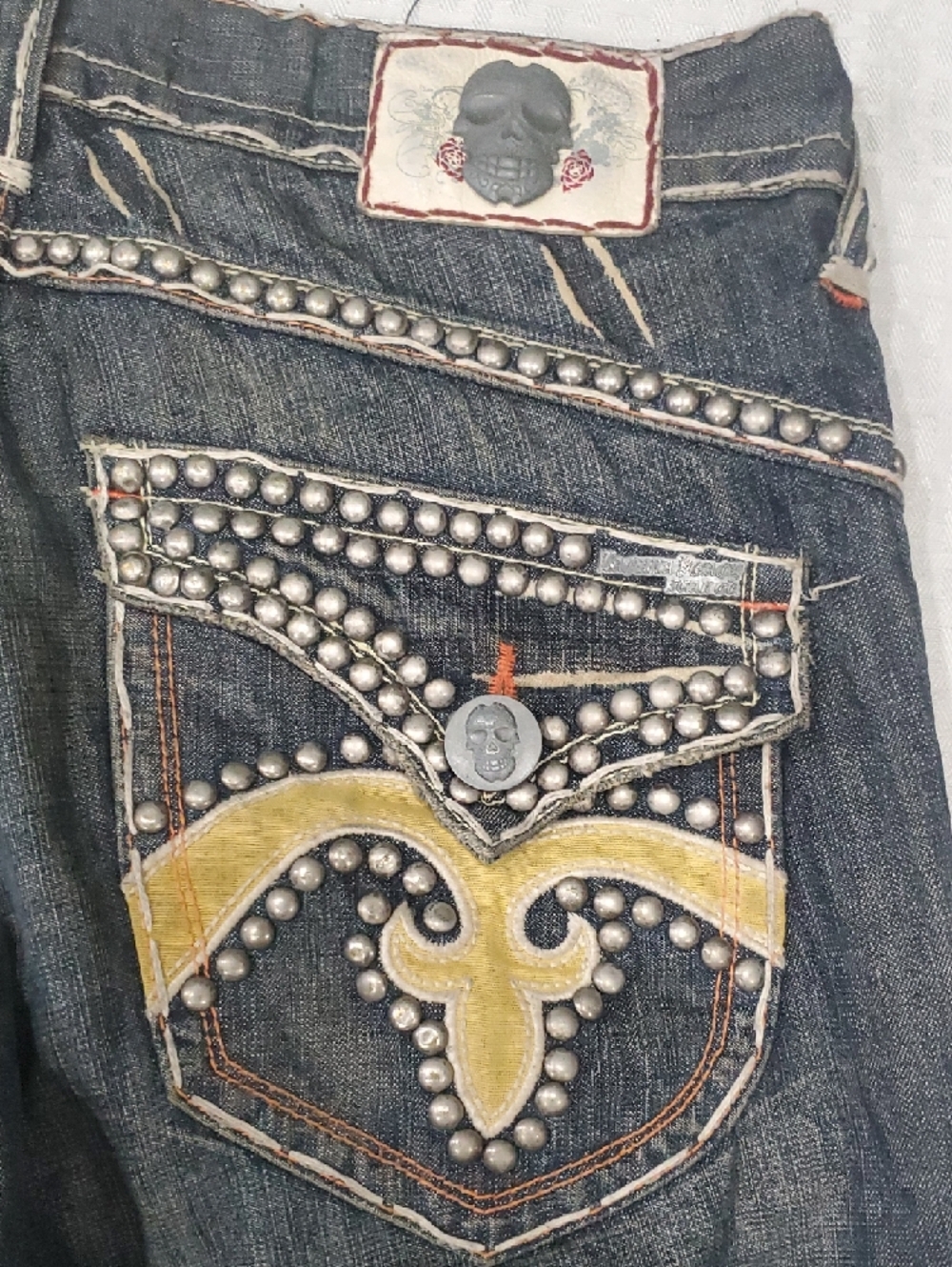Y2k Laguna B Men's Straight leg  Jeans with Yellow Large Pocket  Detail - Picture 5 of 16